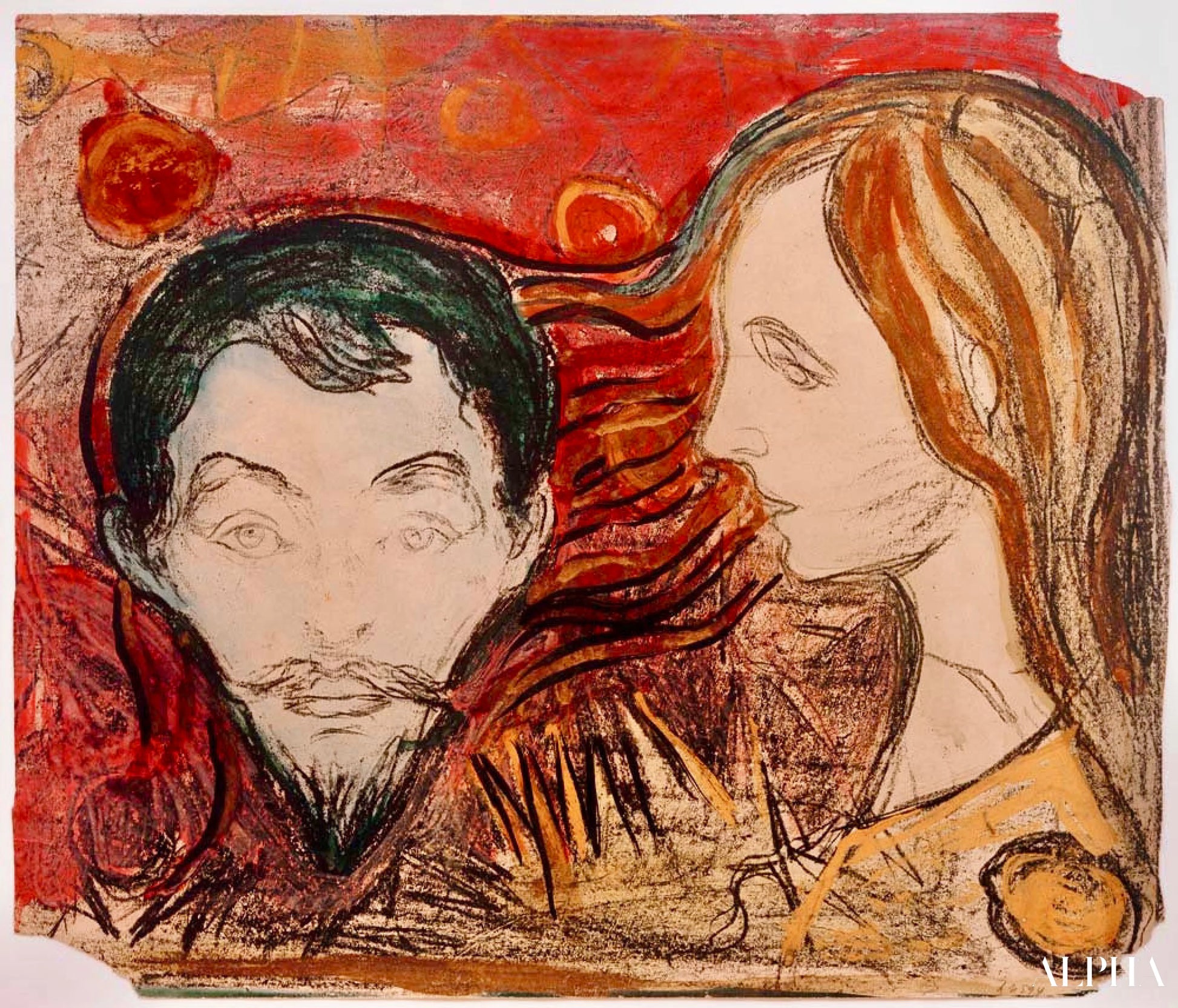여성의 머리카락 속 남자의 머리 - 에드바르 뭉크 - 고급 그림 및 회화 복제본