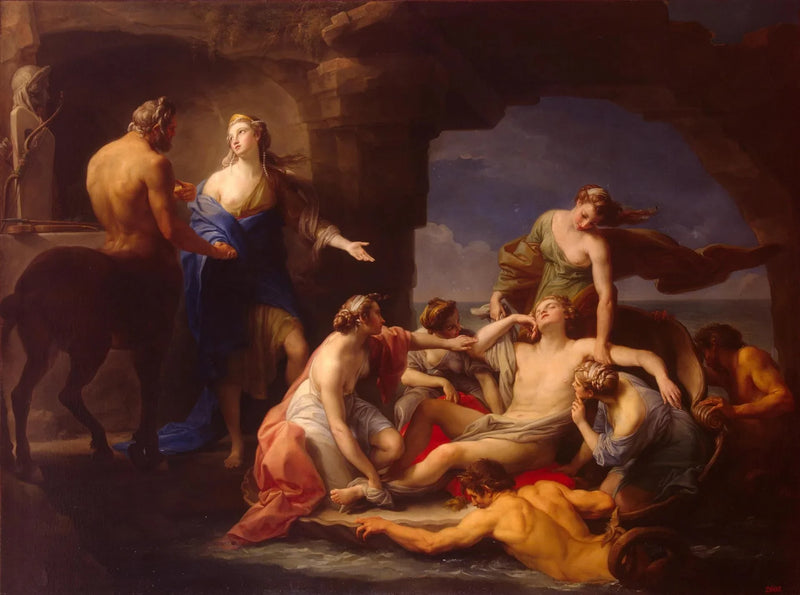 테티스는 잠든 아킬레우스를 켄타우로스 키론에게서 데리고 나온다 - Pompeo Batoni