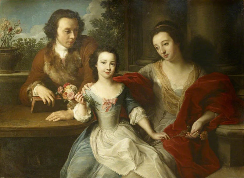 토마스 배럿-레나드 (1717–1786), 미래 17대 데이커 영주, 그의 배우자 안나 마리아 프랫 (1806년 사망), 그리고 딸 바바라 앤 - 폼페오 바토니