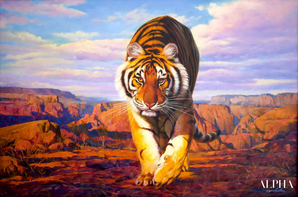 Tiger on the Hunt – Somchai | 150 x 100 cm Reproductions de tableaux à la peinture à l’huile