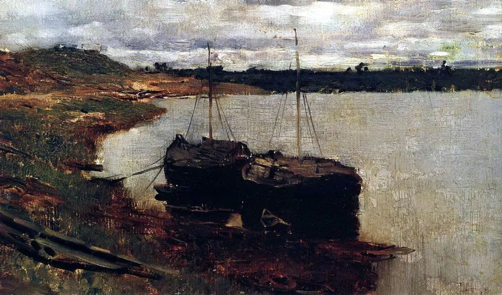 Barges sur la Volga, peinture de Isaac Levitan