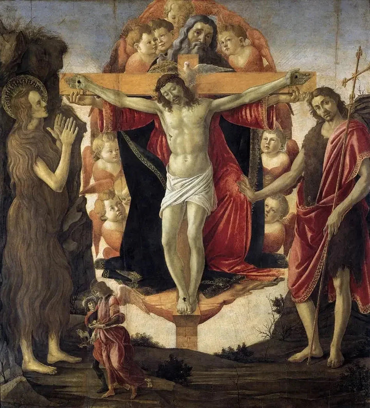 막달라 마리아와 세례 요한이 있는 삼위일체, 1491-1494년경 - Botticelli 및 워크숍
