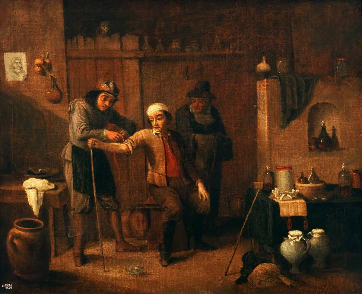 Un chirurgien nouant un garrot autour du bras d’un homme - David Teniers le Jeune - Alpha Reproduction