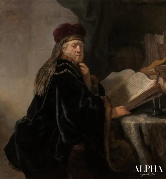 Un érudit assis à un bureau - Rembrandt van Rijn - Reproductions de tableaux et peintures haut de gamme