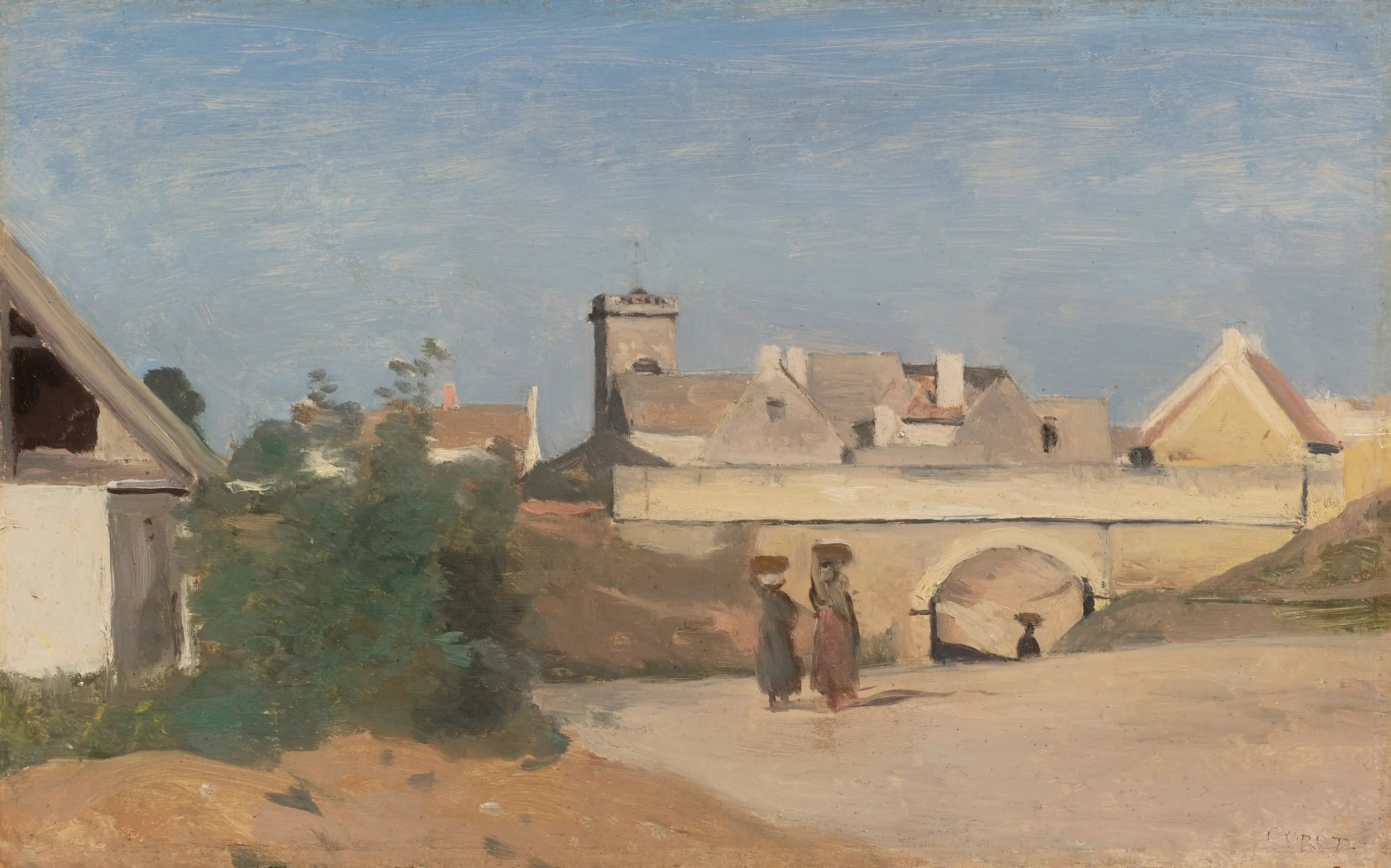Un faubourg de ville (Rochefort-sur-Mer, Charente) - Jean-Baptiste Camille Corot image 1 copie peinte à la main à l’huile
