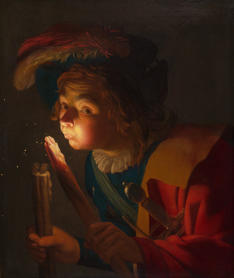 불씨 위에 입김을 불어넣는 소년 - Gerrit van Honthorst