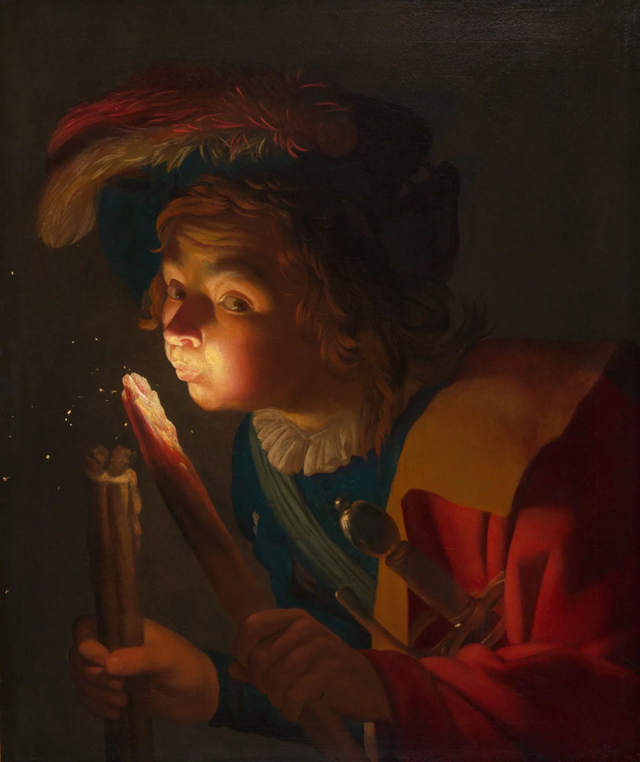 불씨 위에 입김을 불어넣는 소년 - Gerrit van Honthorst