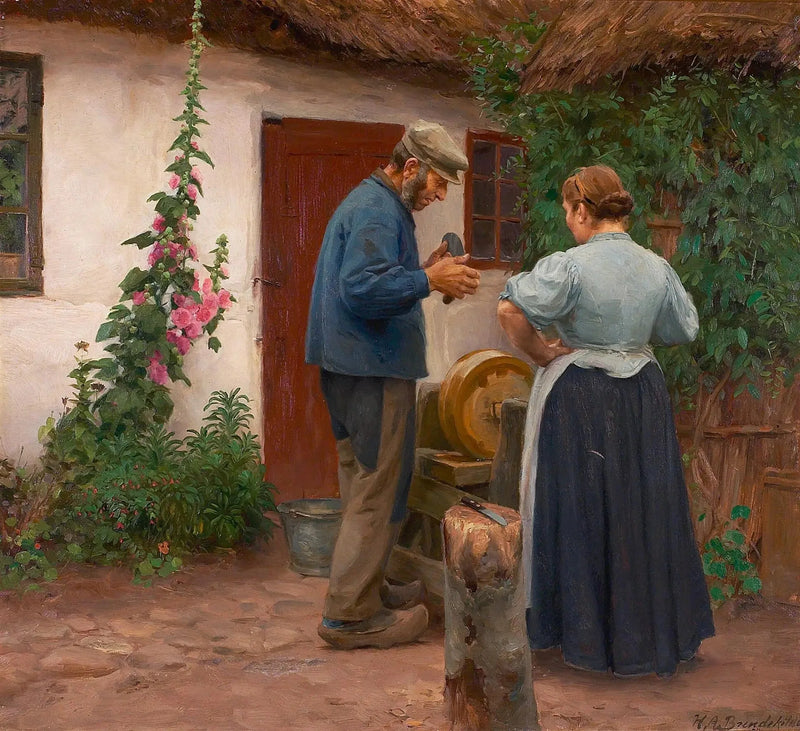 남성과 여성 앞에 연마석이 있습니다. - H. A. Brendekilde

Source:
Un homme et une femme devant une pierre à aiguiser. - H. A. Brendekilde
