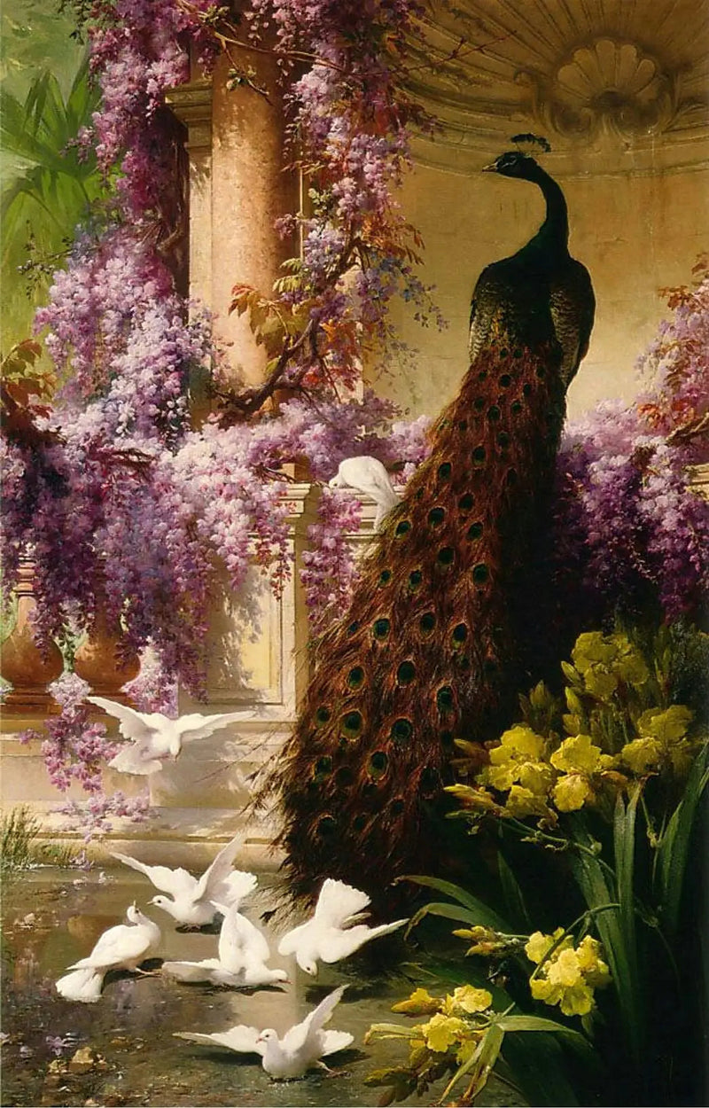 공작과 비둘기들이 정원에서 - 유진 비도

Source:
Un paon et des colombes dans un jardin - Eugène Bidau