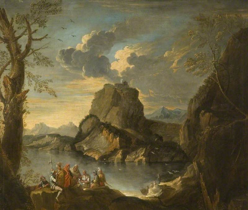 Un paysage rocheux avec des personnages - Salvator Rosa image 1 copie de tableau peinte à la main