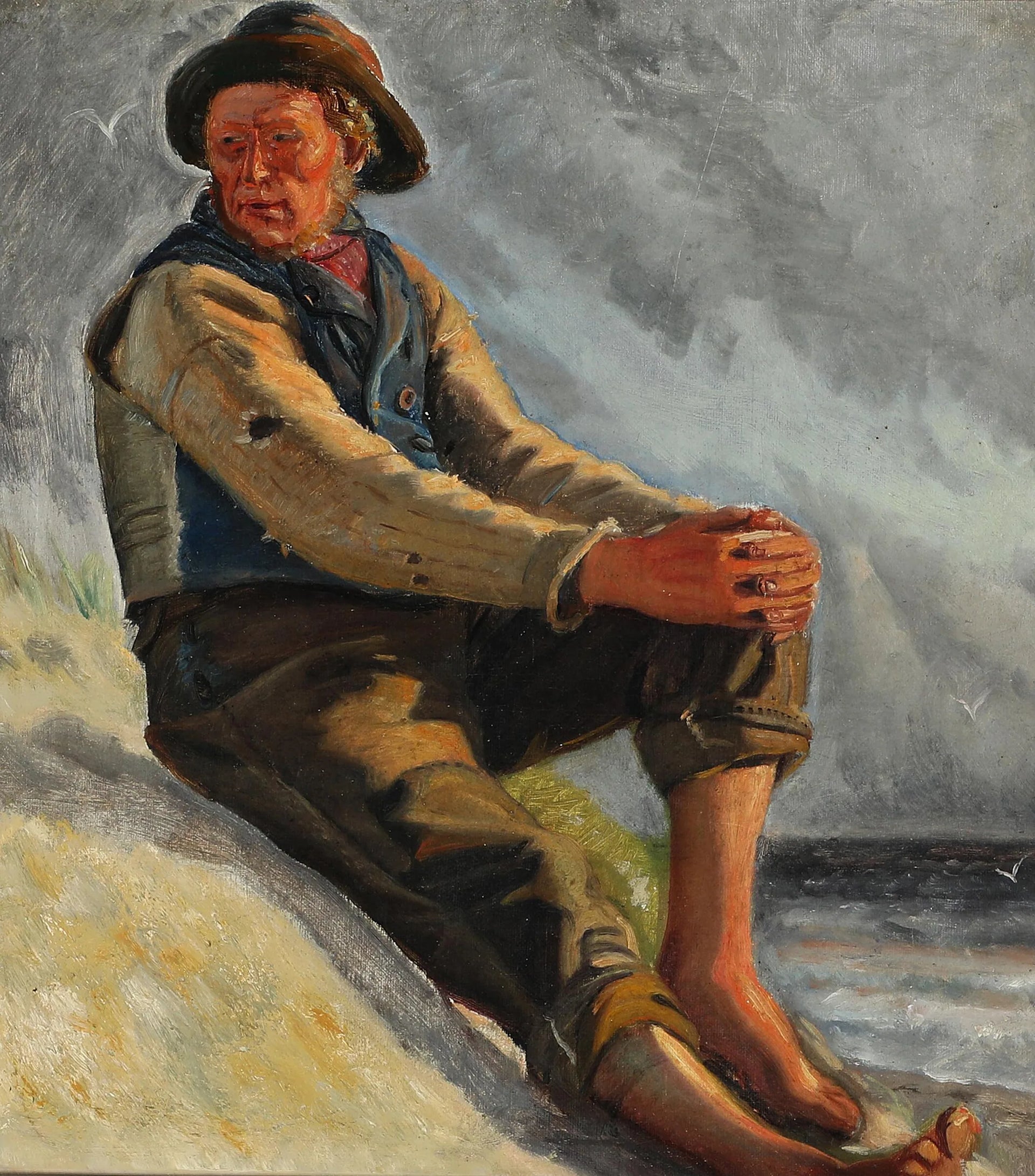 Un pêcheur sur la plage. Croquis. - Michael Peter Ancher image 1 reproduction de peinture à l’huile