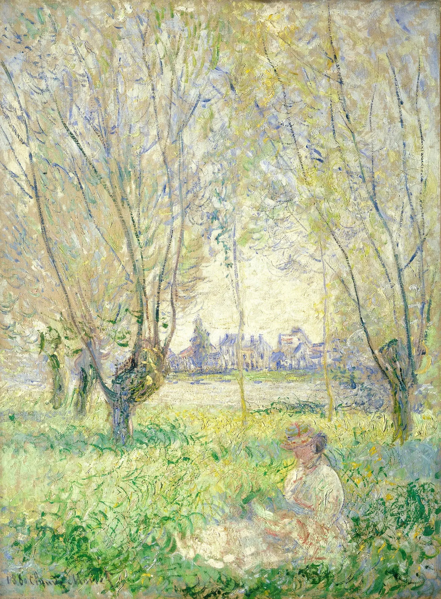 버드나무 아래 앉아 있는 여성 - Claude Monet