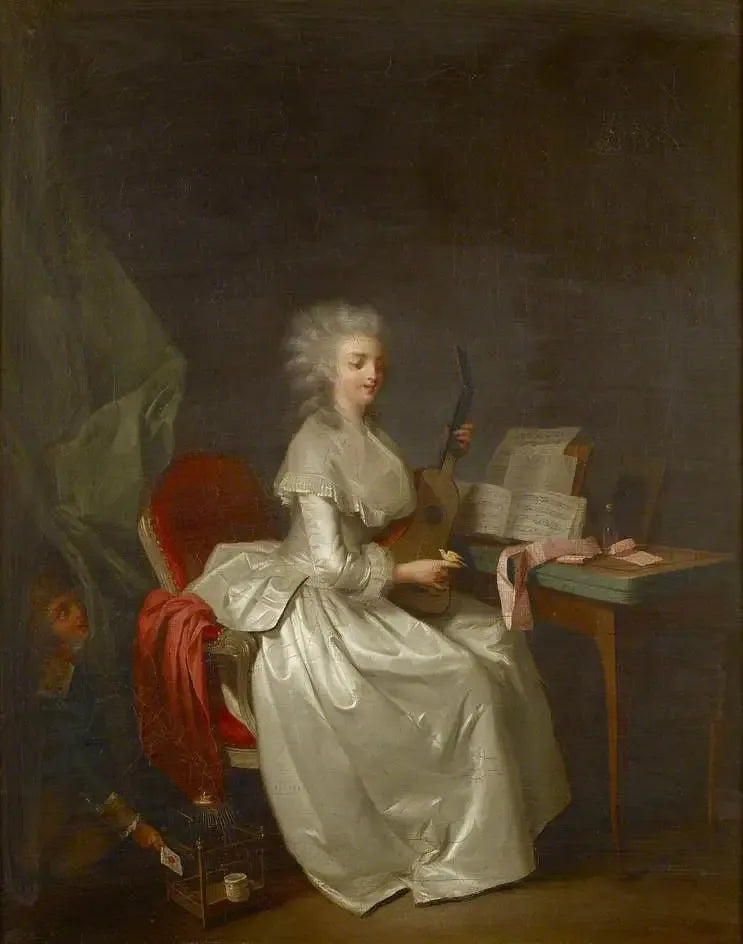 새로운 여성은 새를 손에 들고 기타를 연주하고 있습니다 - Louis-Léopold Boilly