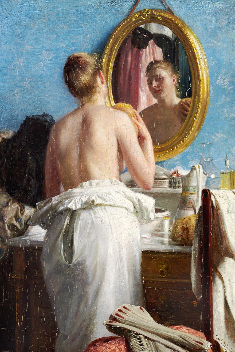 Une jeune femme se lave avant un carnaval. - Carl Heinrich Bloch image 1 reproduction d’œuvre d’art à l’huile