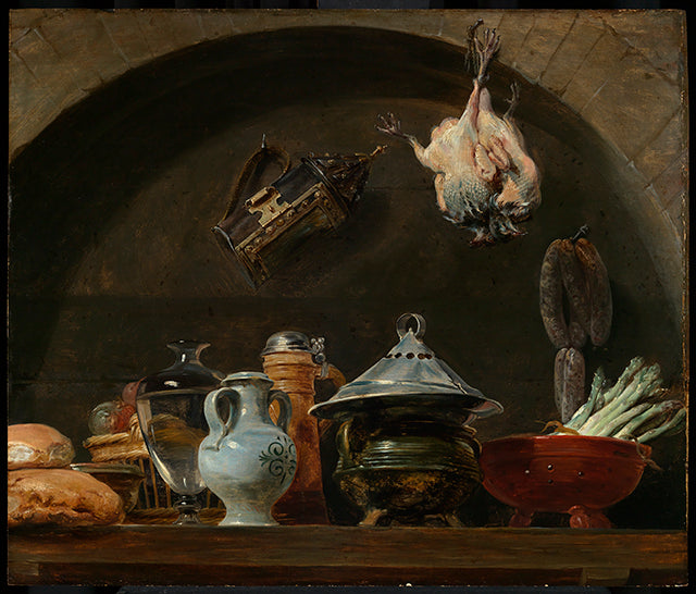Une nature morte avec divers objets en céramique, du pain, une lampe et de la volaille plumée dans une niche - Frans Snyders image 1 reproduction artisanale de tableau