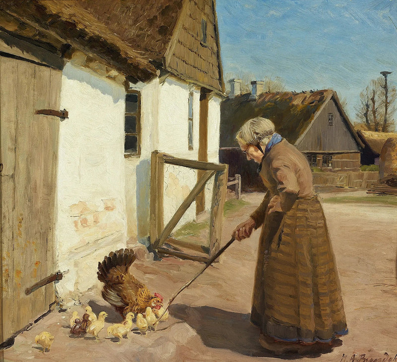 암탉과 새끼 닭들 - H. A. Brendekilde

Source:
Une poule avec ses poussins. - H. A. Brendekilde