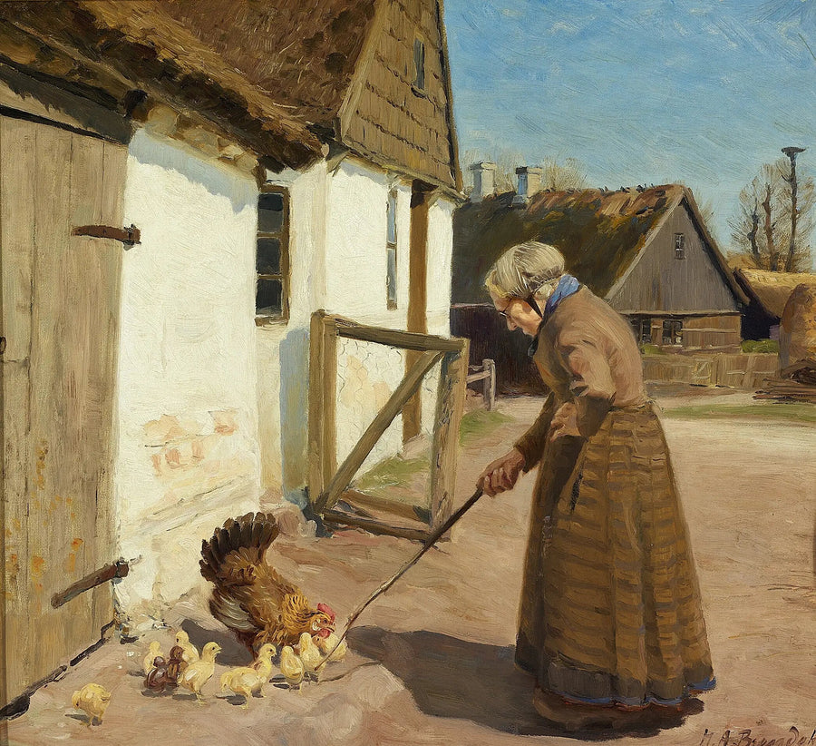 암탉과 새끼 닭들 - H. A. Brendekilde

Source:
Une poule avec ses poussins. - H. A. Brendekilde