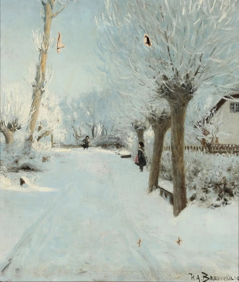 햇살이 비치고 눈이 쌓인 도로 위에 두 아이가 걷고 있습니다. - H. A. Brendekilde

Source:
Une route ensoleillée et enneigée avec deux enfants. - H. A. Brendekilde