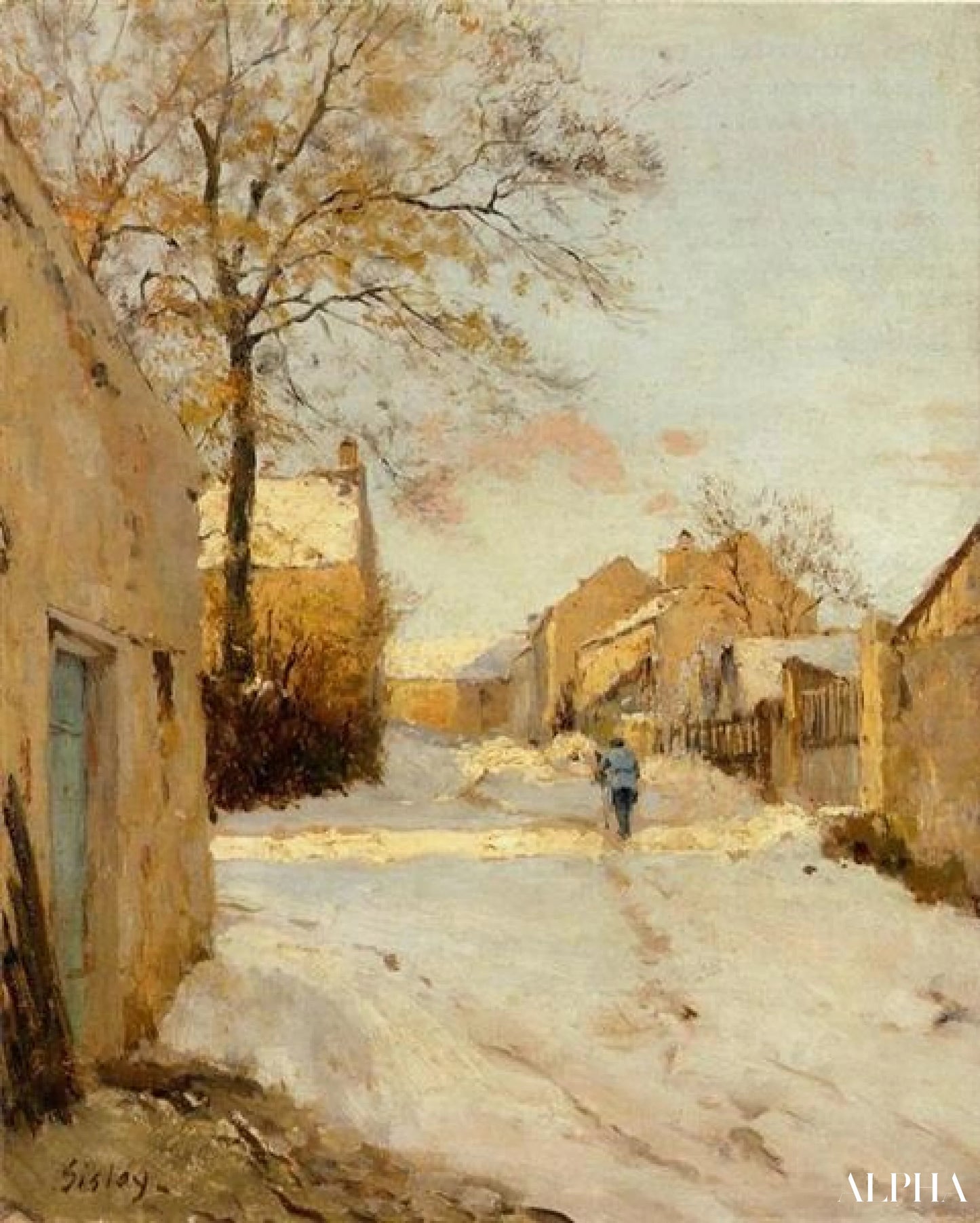 Une rue de village en hiver - Alfred Sisley - Reproductions de tableaux et peintures haut de gamme