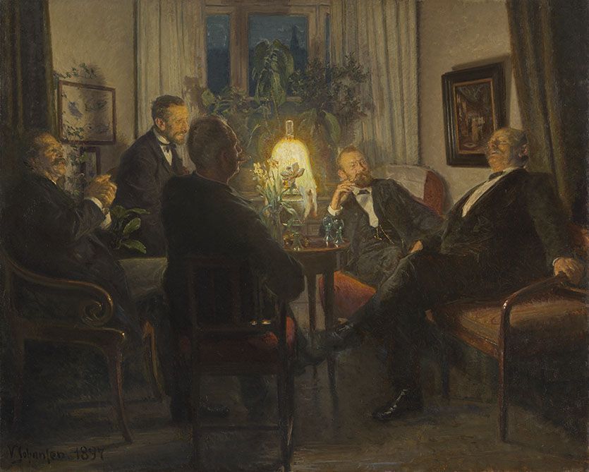 Une soirée avec des amis de passage - Viggo Johansen image 1 copie de tableau peinte à la main