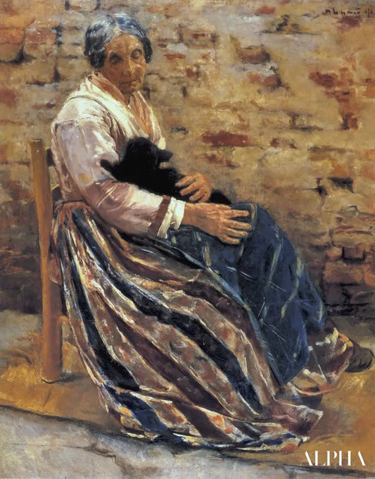 Une vieille femme avec un chat - Max Liebermann - Reproductions de tableaux et peintures haut de gamme