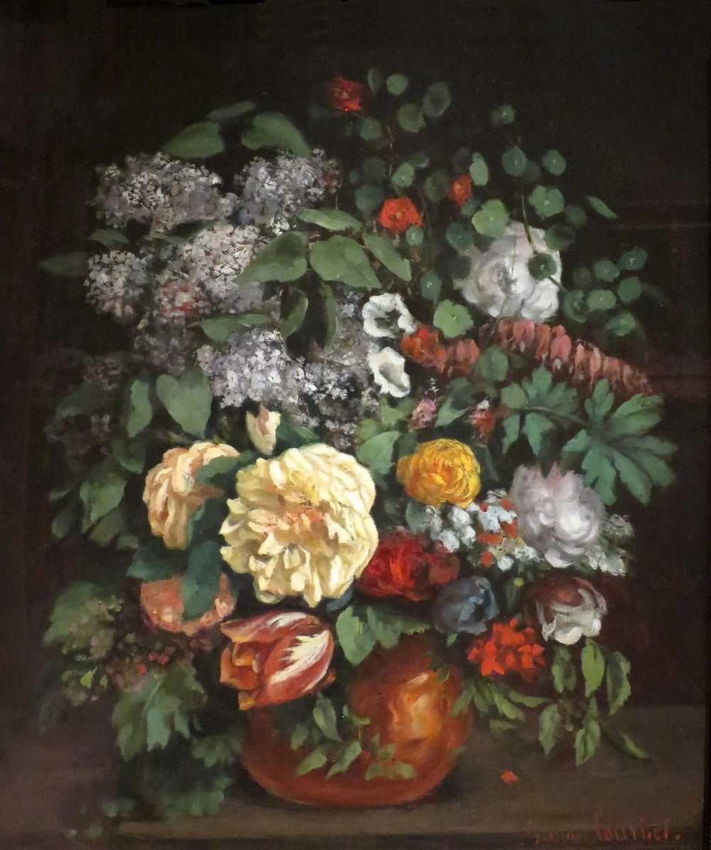 Vase de lilas, de roses et de tulipes - Gustave Courbet image 1 reproduction artisanale de tableau