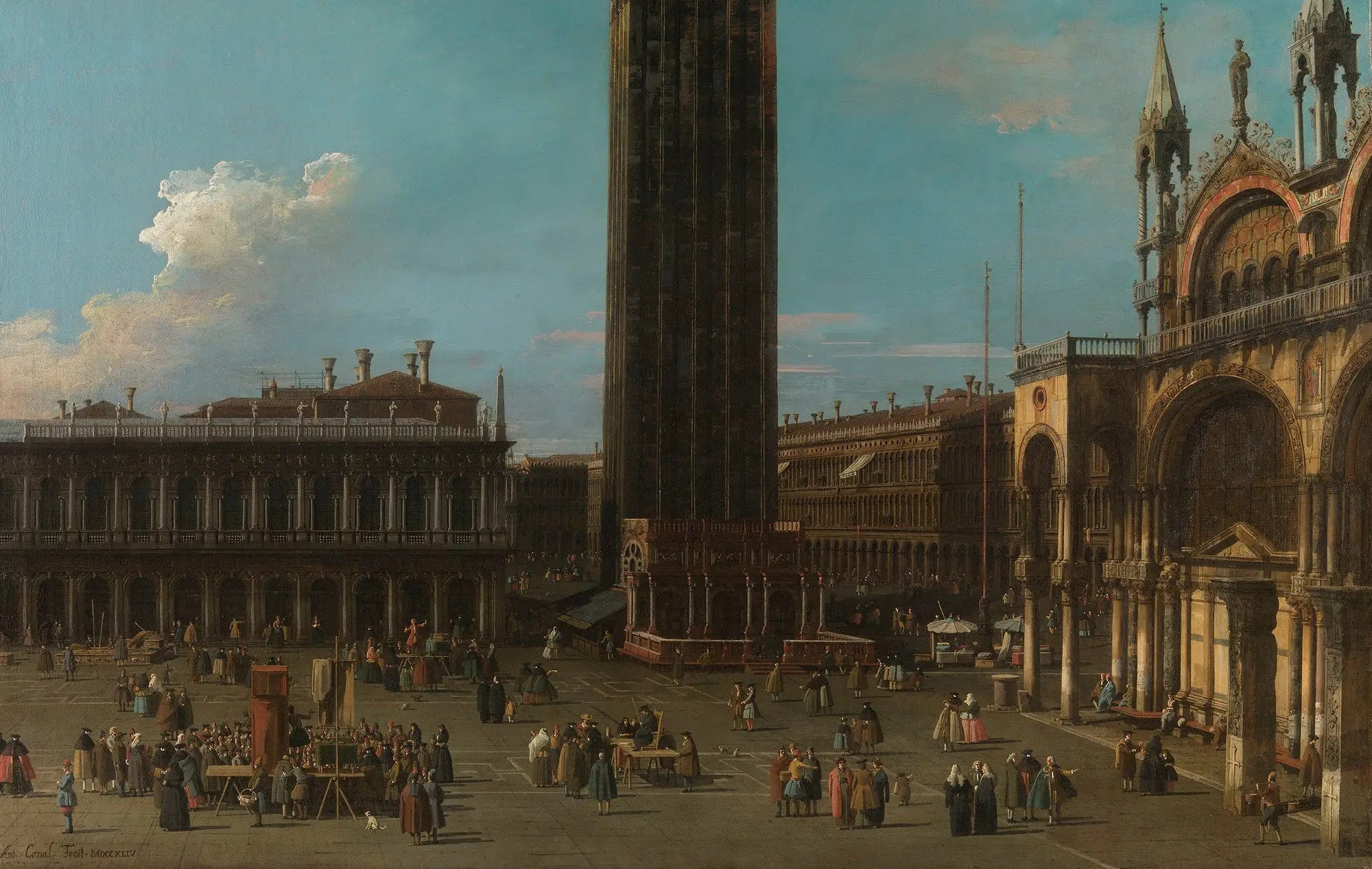 Venise : la Piazza de la Piazzetta avec le campanile et le côté de San Marco - Canaletto image 1 reproduction d’œuvre d’art à l’huile