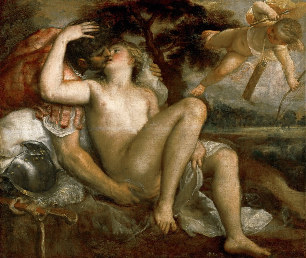 Vénus, Mars et Cupidon - Titian image 1 copie peinte à la main à l’huile