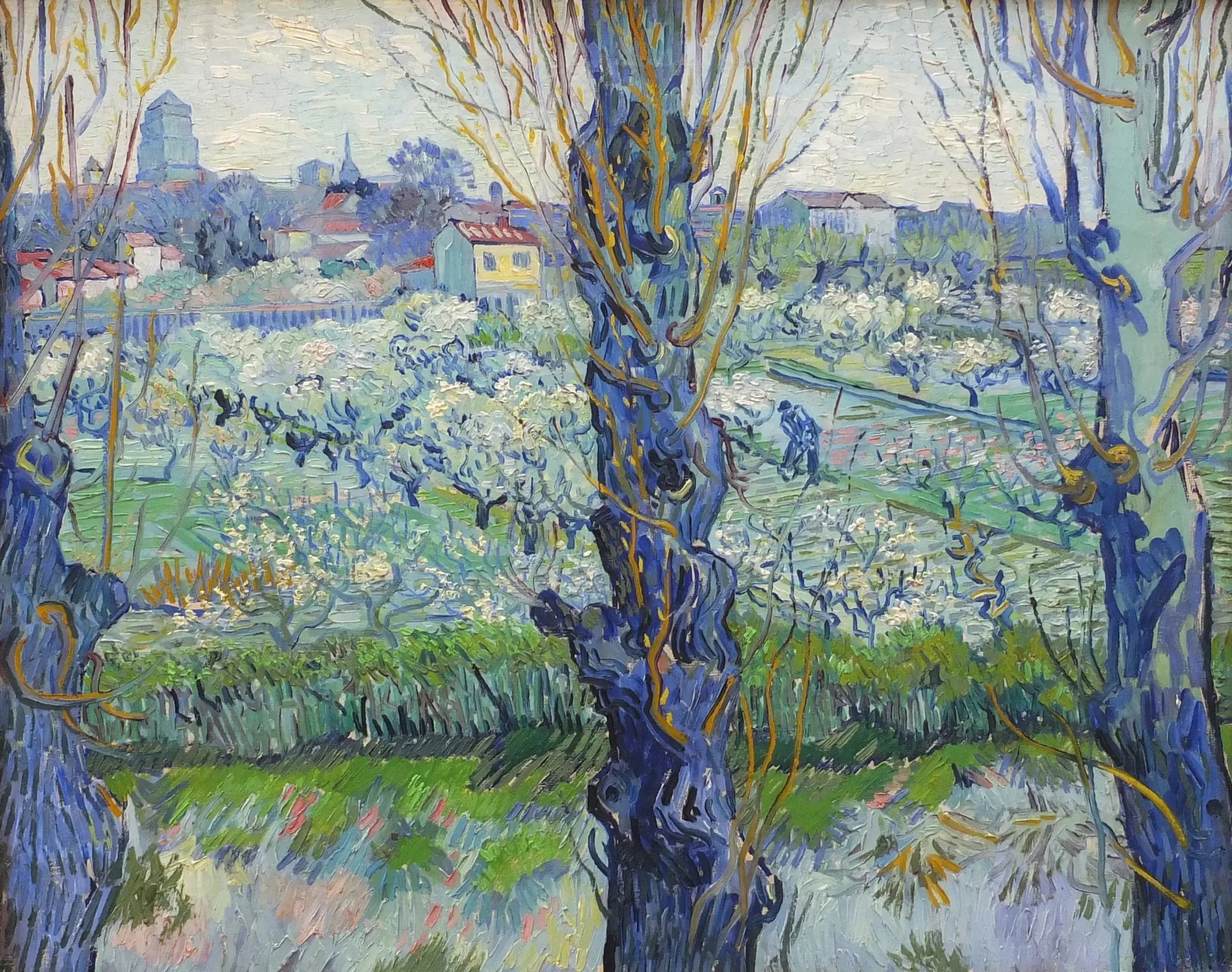Verger en fleur avec vue d'Arles - Vincent van Gogh image 1 copie peinte à la main à l’huile