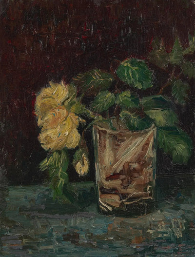 Reproduction du tableau « Verre avec des roses jaunes - Vincent van Gogh » par Alpha Reproduction en peinture à l’huile