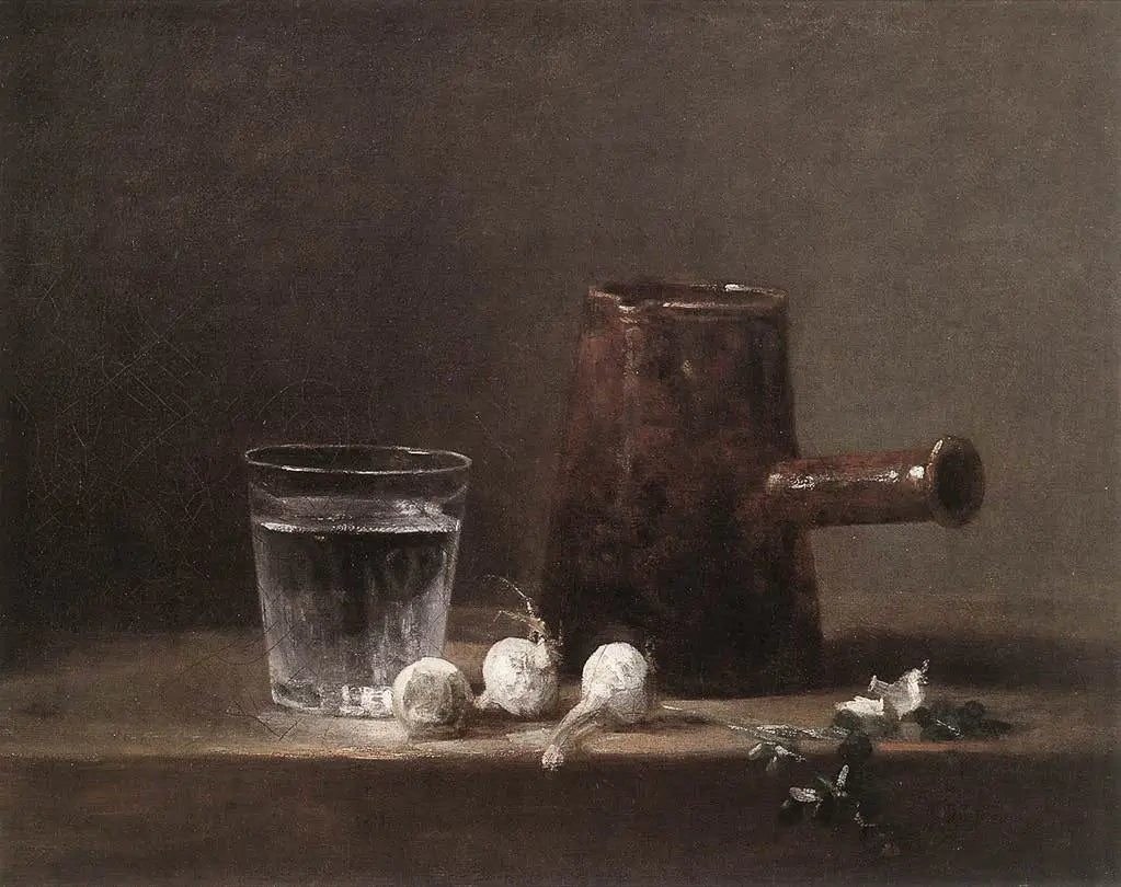 Verre d'eau et cafetière - Jean Siméon Chardin image 1 reproduction artisanale de tableau
