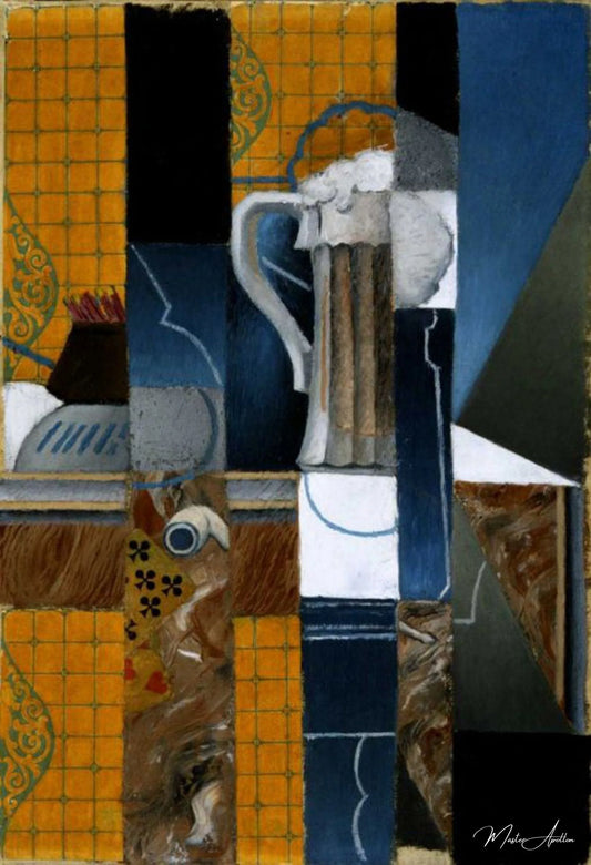 Verre de bière et cartes à jouer - Juan Gris - Reproductions de tableaux et peintures haut de gamme