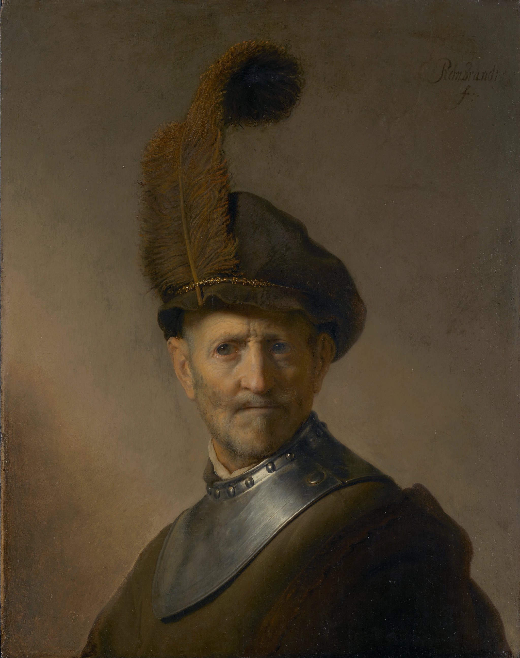 Vieil homme en costume militaire — Rembrandt, vers 1630–1631, J. Paul Getty Museum