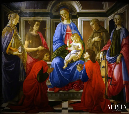 Vierge à l'Enfant avec les SS. Marie-Madeleine, Jean-Baptiste, Cosme, Damien, François et Catherine, vers 1470-72 - Sandro Botticelli - Reproductions de tableaux et peintures haut de gamme