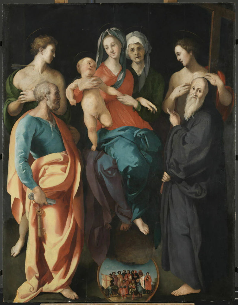 La Vierge à l'Enfant avec sainte Anne et quatre saints (Sébastien, Pierre, Benoît et le bon larron) - Il Pontormo