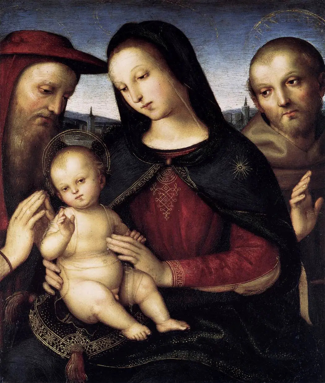 Vierge et l'Enfant avec saints Jérôme et François - Raphaël Sanzio image 1 tableau peint à l’huile sur toile