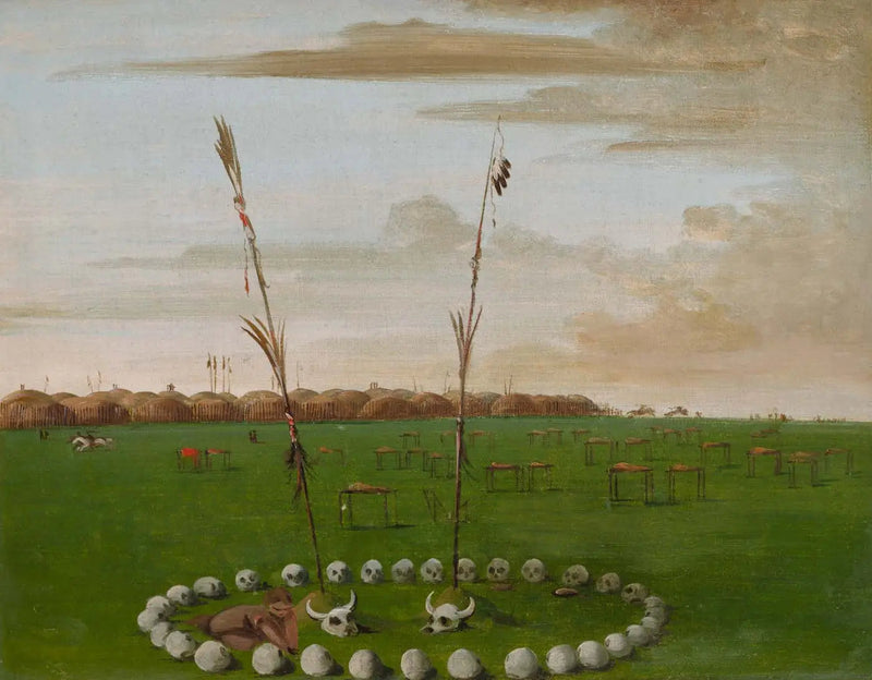 만단 마을의 뒷모습, 묘지를 보여주는 - 조지 캐틀린

Source:
Vue arrière du village de Mandan, montrant le cimetière - George Catlin