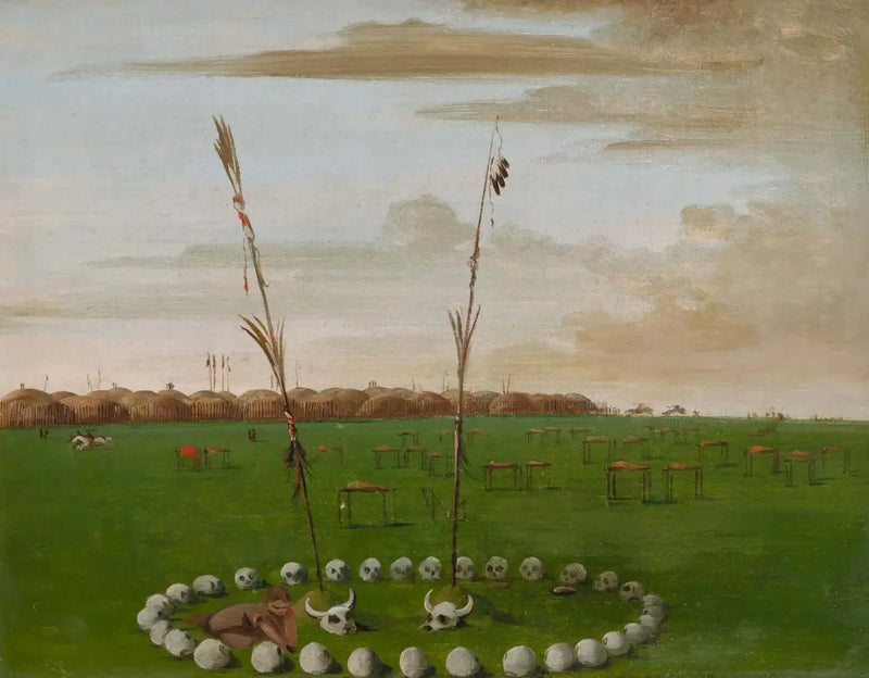 만단 마을의 뒷모습, 묘지를 보여주는 - 조지 캐틀린

Source:
Vue arrière du village de Mandan, montrant le cimetière - George Catlin