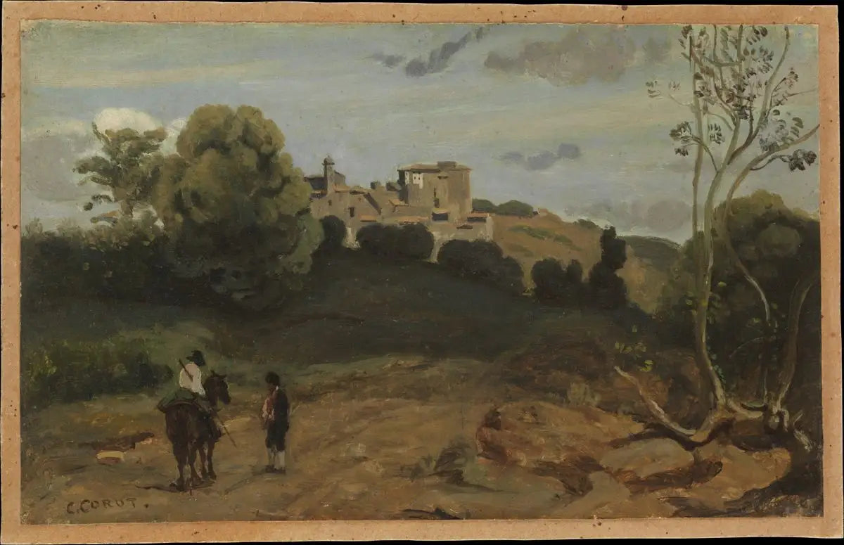 Vue de Genzano avec un cavalier et un paysan - Jean-Baptiste Camille Corot - Alpha Reproduction