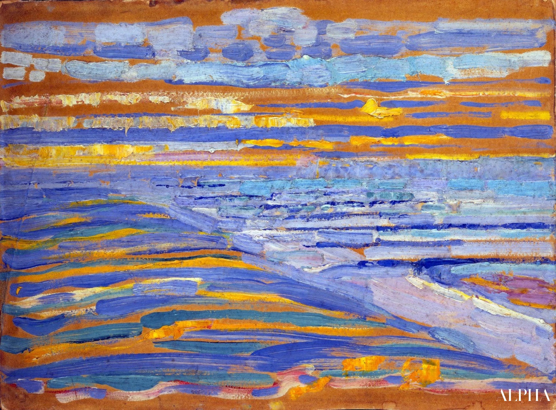 모래언덕에서 본 풍경과 돔부르흐의 해변 및 부두 - Mondrian - 고급 그림 및 회화 복제본