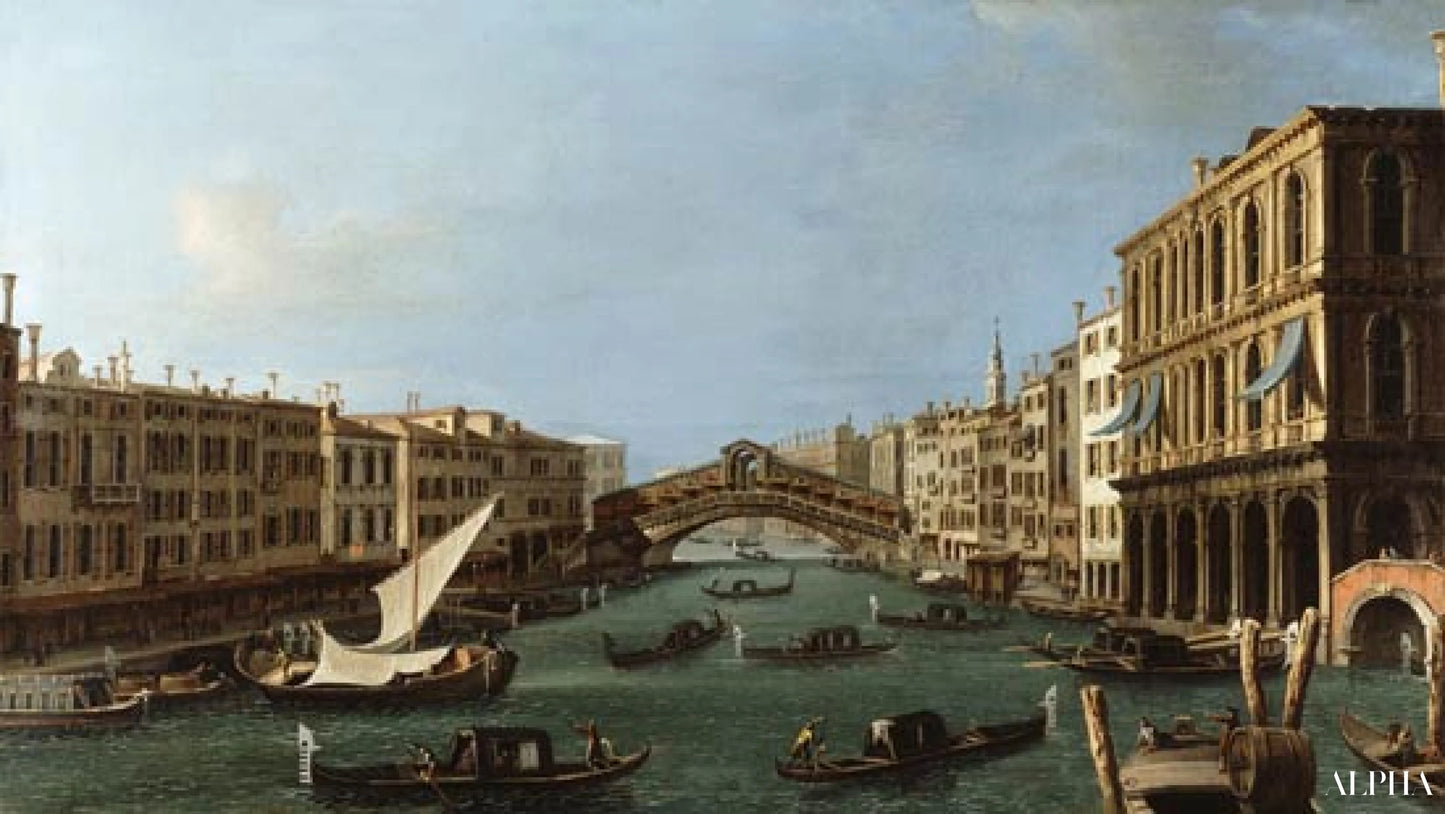 Vue du Grand Canal depuis le sud, le Palazzo Foscari à droite et le pont du Rialto en face - Giovanni Antonio Canal - Reproductions de tableaux et peintures haut de gamme