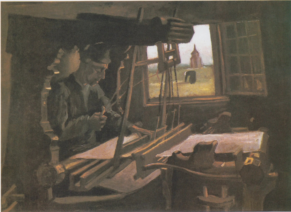 Weber devant une fenêtre ouverte avec vue sur la Tour de Nuenen - Vincent van Gogh image 1 reproduction artisanale de tableau