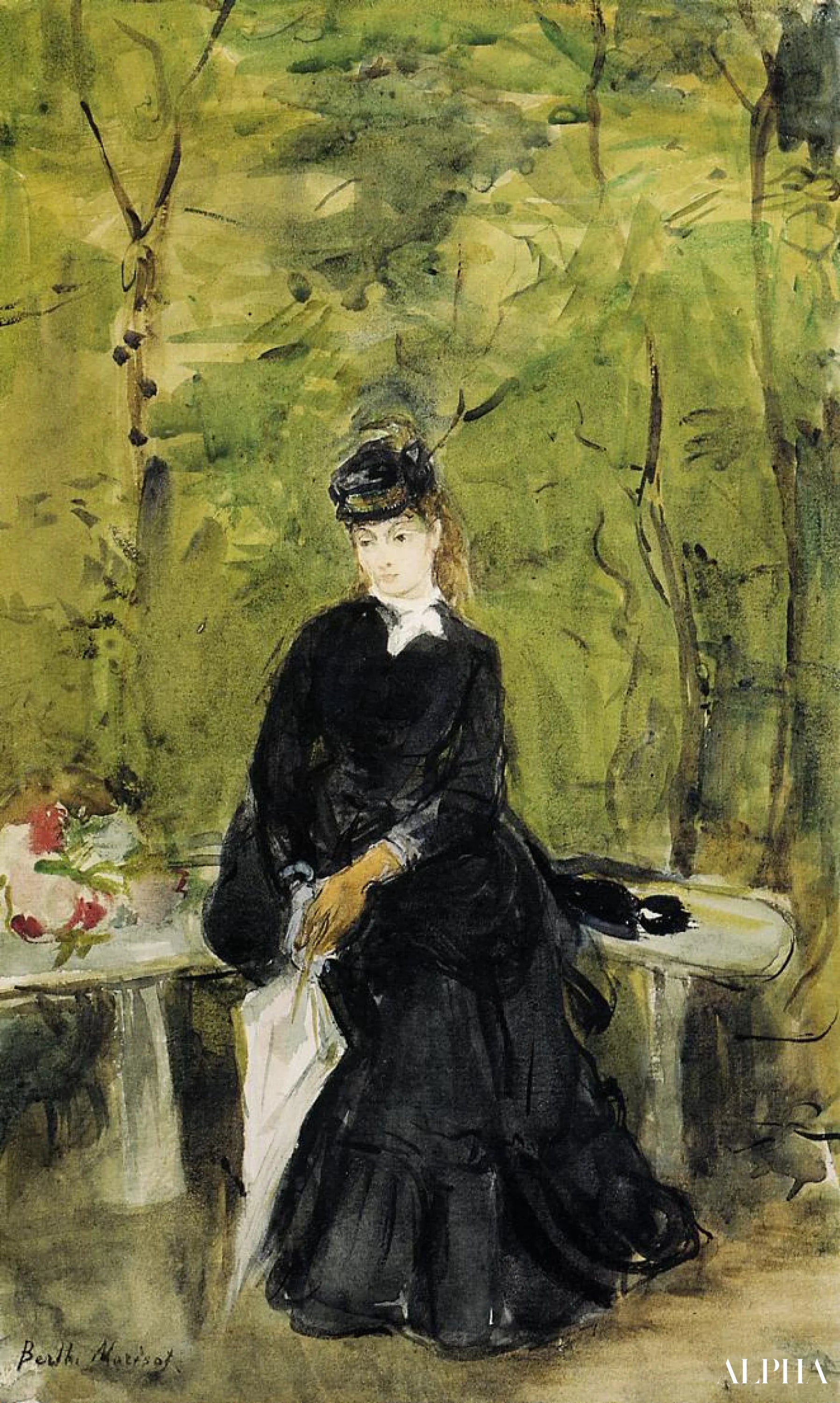 Young Lady Seated on a Bench - Berthe Morisot - Reproductions de tableaux et peintures haut de gamme
